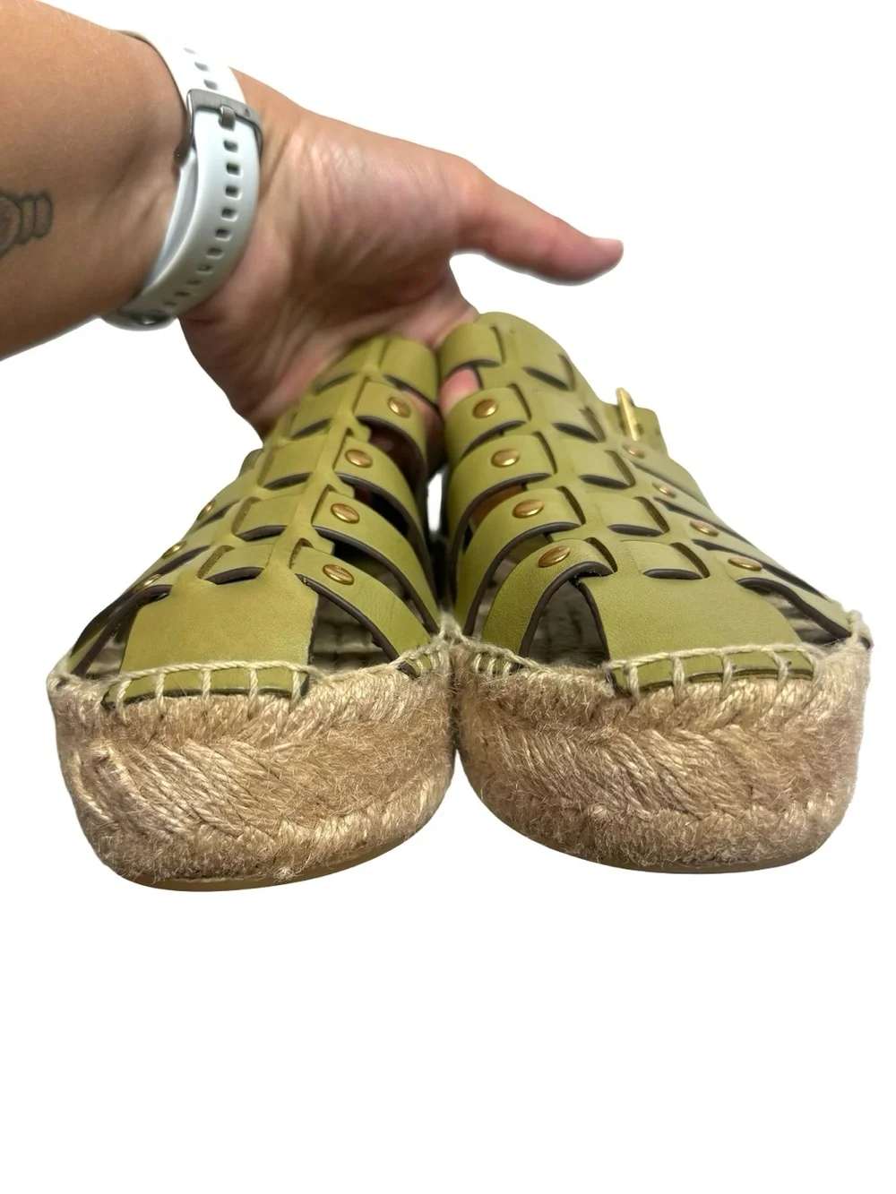 Tory Burch | Fisherman Studded Platform Espadrille in Pistachio Green 7.5